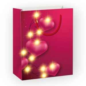 Romantikus hanulatú, szív mintás ajándék tasak  LED viláítással.