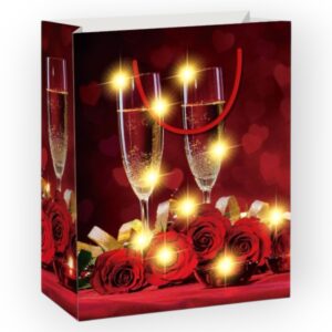 Romantikus hanulatú, pezső és rózsa mintás ajándék tasak  LED viláítással.