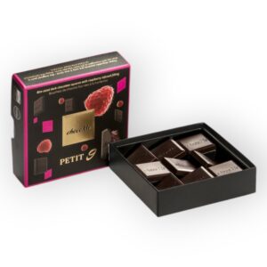 Falatnyi étcsokoládé lapocskák málna töltelékkel